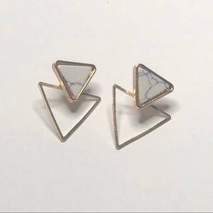 Large Geometric White Marble Stone Earrings